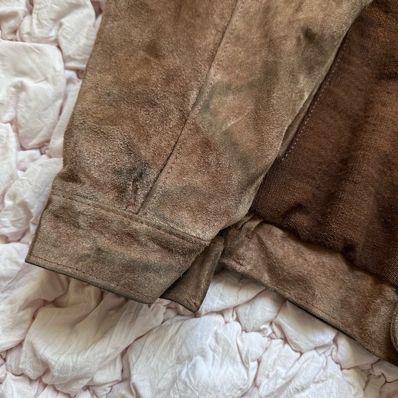 Vintage Aztec Suede Leather Jacket Brown Heavy Distressed Men’s L - Picture 4 of 10